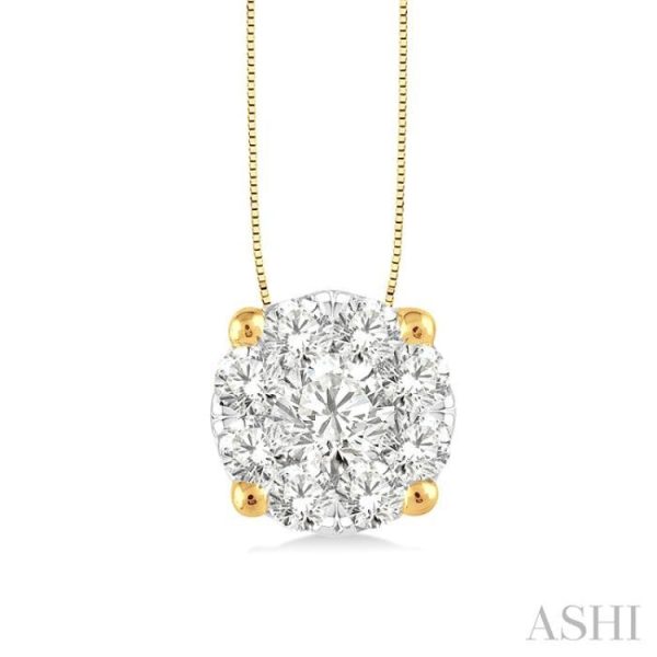 1 2 Ctw Lovebright Round Cut Diamond Pendant in 14K Yellow and White Gold with Chain on Sale