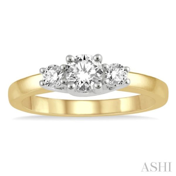 1 2 Ctw Round Cut Diamond Three-Stone Ring in 14K Yellow and White Gold Supply