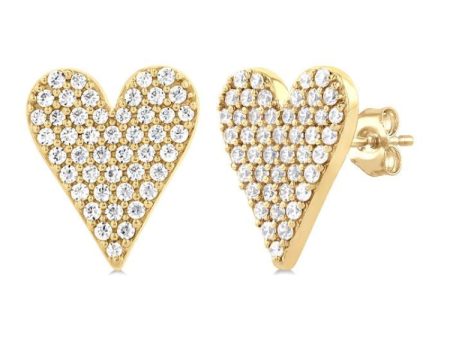 1 3 ctw Petite Heart Pave Set Round Cut Diamond Fashion Stud Earring in 10K Yellow Gold Online Hot Sale