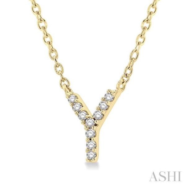 1 20 Ctw Initial  Y  Round Cut Diamond Pendant With Chain in 14K Yellow Gold Cheap