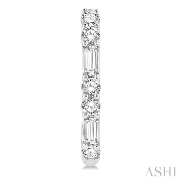 1 3 ctw Baguette and Single Cut Diamond Petite Huggies in 14K White Gold Cheap