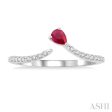 1 10 ctw Petite 4X3 MM Pear Cut Ruby and Round Cut Diamond Precious Fashion Ring in 10K White Gold Discount