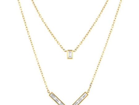 1 2 ctw Chevron Baguette and Princess Cut Diamond Layered Necklace in 14K Yellow Gold Supply