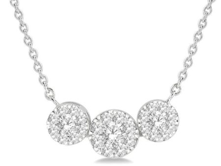 1 3 Ctw 3-Stone Lovebright Round Cut Diamond Necklace in 14K White Gold Online Sale