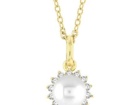 1 10 ctw Petite 6X6 MM Cultured Pearl and Round Cut Diamond Fashion Pendant With Chain in 10K Yellow Gold Supply