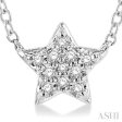 1 10 Ctw Star Round Cut Diamond Petite Fashion Pendant With Chain in 14K White Gold For Sale