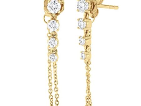 1 2 ctw Journey Round Cut Diamond Fashion Long Chain Earring in 14K Yellow Gold For Cheap