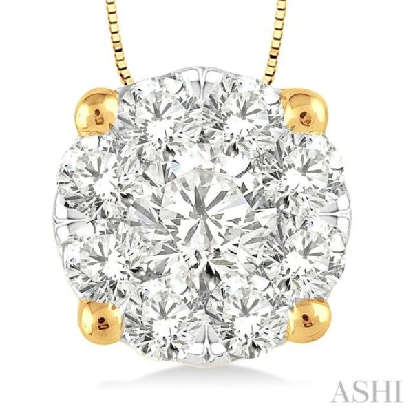 1 2 Ctw Lovebright Round Cut Diamond Pendant in 14K Yellow and White Gold with Chain on Sale