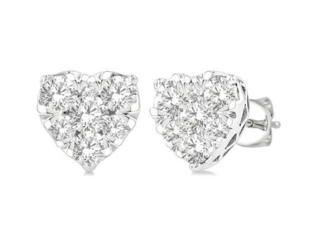 1 2 ctw Heart Shape Lovebright Round Cut Diamond Stud Earring in 14K White Gold Fashion