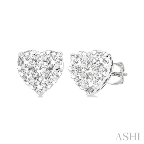 1 2 ctw Heart Shape Lovebright Round Cut Diamond Stud Earring in 14K White Gold Fashion