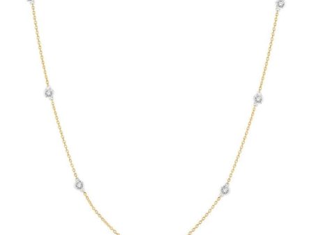 1 3 Ctw Round Cut Diamond Station Necklace in 14K Yellow and White Gold Sale