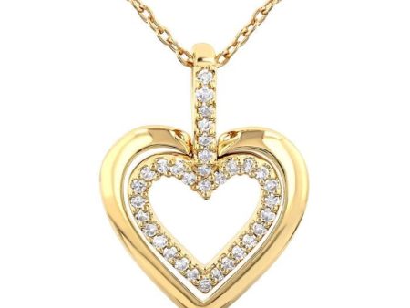 1 10 ctw Petite Twin Heart Round Cut Diamond Fashion Pendant With Chain in 10K Yellow Gold For Discount