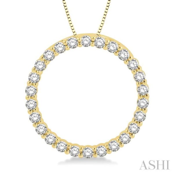 3 4 Ctw Circle of Love Round Cut Diamond Pendant With Chain in 14K Yellow Gold For Discount