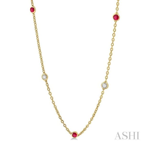 1 2 ctw Round Cut Diamond and 2.85MM Ruby Precious Station Necklace in 14K Yellow Gold Online Hot Sale