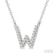 1 20 Ctw Initial  W  Round Cut Diamond Pendant With Chain in 14K White Gold Sale