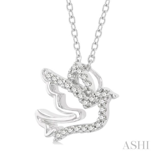 1 10 ctw Petite Dove Round Cut Diamond Fashion Pendant With Chain in 10K White Gold Discount