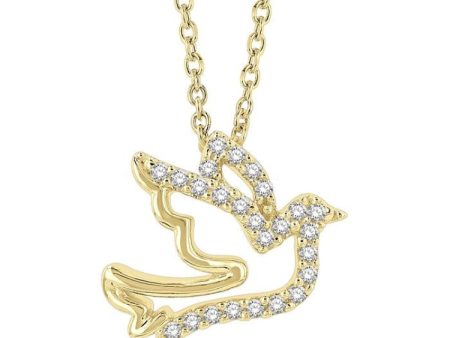 1 10 ctw Petite Dove Round Cut Diamond Fashion Pendant With Chain in 10K Yellow Gold Discount