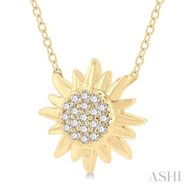 1 10 Ctw Sun Petite Round Cut Diamond Fashion Pendant With Chain in 10K Yellow Gold Online Hot Sale