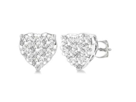 1 3 ctw Heart Shape Lovebright Round Cut Diamond Stud Earring in 14K White Gold For Sale