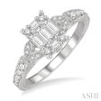 1 2 ctw Carved Shank Fusion Baguette and Round Cut Diamond Engagement Ring in 14K White Gold Cheap