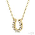 1 10 Ctw Horseshoe Charm Round Cut Diamond Petite Fashion Pendant With Chain in 14K Yellow Gold For Discount