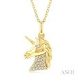 1 10 ctw Petite Unicorn Round Cut Diamond Fashion Pendant With Chain in 10K Yellow Gold For Discount