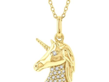 1 10 ctw Petite Unicorn Round Cut Diamond Fashion Pendant With Chain in 10K Yellow Gold For Discount