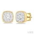 1 2 ctw Cushion Shape Round Cut Diamond Lovebright Bezel Stud Earring in 14K Yellow and White Gold Discount