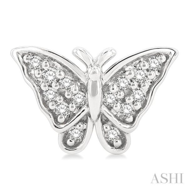 1 10 ctw Petite Butterfly Round Cut Diamond Fashion Stud Earring in 10K White Gold Sale