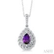 1 20 ctw Pear Cut 7X5 MM Amethyst and Round Cut Diamond Semi Precious Pendant With Chain in Sterling Silver on Sale