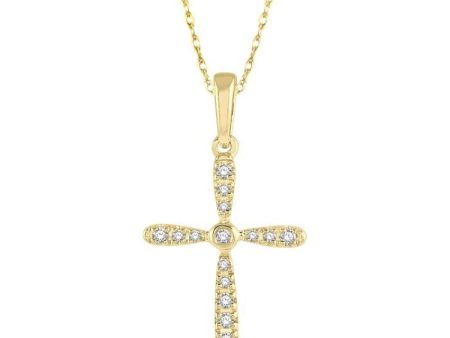 1 10 Ctw Cross Charm Round Cut Diamond Pendant in 10K Yellow Gold Fashion