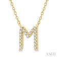 1 20 Ctw Initial  M  Round Cut Diamond Pendant With Chain in 14K Yellow Gold on Sale