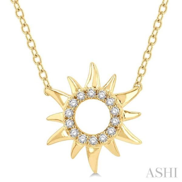 1 10 Ctw Sun Symbol Petite Round Cut Diamond Fashion Pendant With Chain in 10K Yellow Gold Online