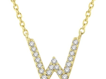 1 20 Ctw Initial  W  Round Cut Diamond Pendant With Chain in 14K Yellow Gold Discount