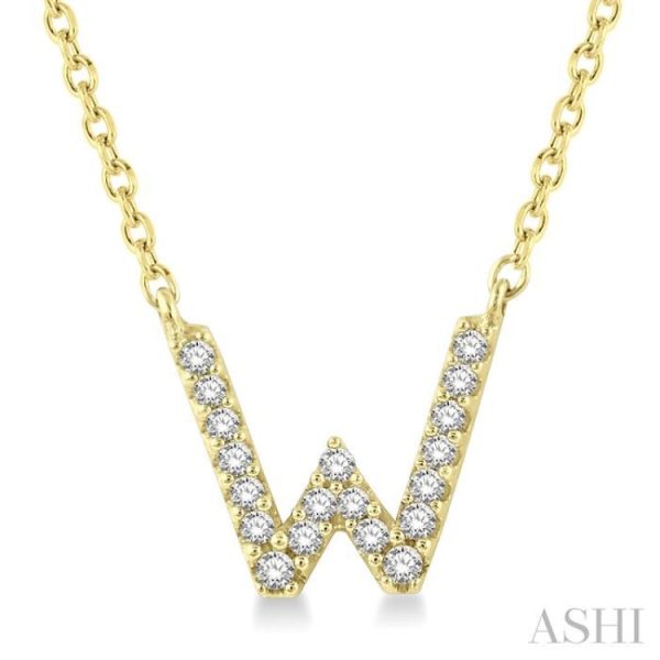 1 20 Ctw Initial  W  Round Cut Diamond Pendant With Chain in 14K Yellow Gold Discount