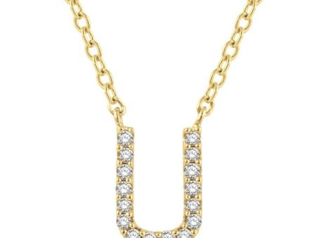 1 20 Ctw Initial  U  Round Cut Diamond Pendant With Chain in 14K Yellow Gold Sale