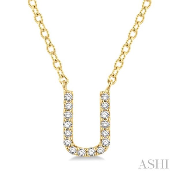 1 20 Ctw Initial  U  Round Cut Diamond Pendant With Chain in 14K Yellow Gold Sale