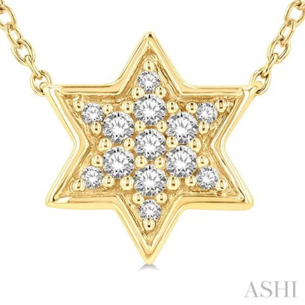 1 10 Ctw Star of David Petite Round Cut Diamond Fashion Pendant With Chain in 10K Yellow Gold on Sale