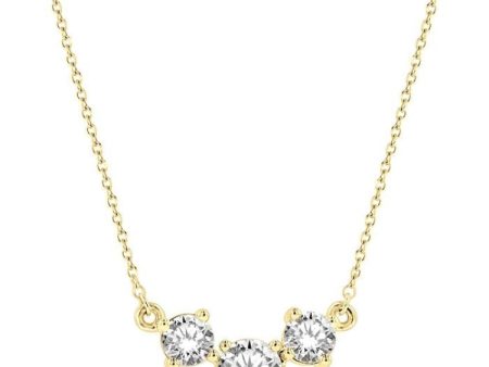 1 1 4 Ctw Three Stone Round Cut Diamond Necklace in 14K Yellow Gold Hot on Sale