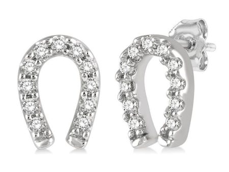 1 10 Ctw Horseshoe Charm Round Cut Diamond Petite Earring in 10K White Gold For Discount