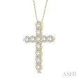 1 2 Ctw Round Cut Diamond Cross Pendant in 14K Yellow Gold with Chain For Sale