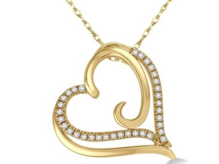 1 10 Ctw Round Cut Diamond Heart Pendant in 10K Yellow Gold with Chain Sale