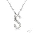 1 20 Ctw Initial  S  Round Cut Diamond Pendant With Chain in 14K White Gold Online now