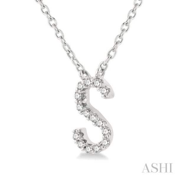 1 20 Ctw Initial  S  Round Cut Diamond Pendant With Chain in 14K White Gold Online now