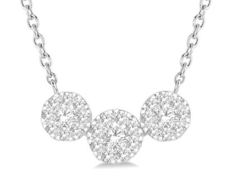 1 2 Ctw 3-Stone Lovebright Round Cut Diamond Necklace in 14K White Gold For Sale