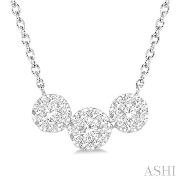 1 2 Ctw 3-Stone Lovebright Round Cut Diamond Necklace in 14K White Gold For Sale