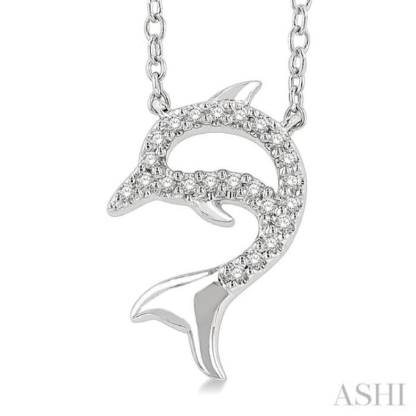 1 20 ctw Petite Sealife Dolphin Round Cut Diamond Fashion Pendant With Chain in 10K White Gold on Sale