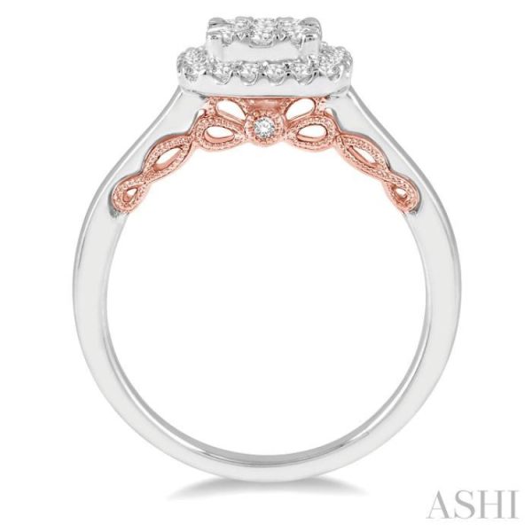 1 2 Ctw Cushion Shape Lovebright Round Cut Diamond Ring in 14K White and Rose Gold Supply