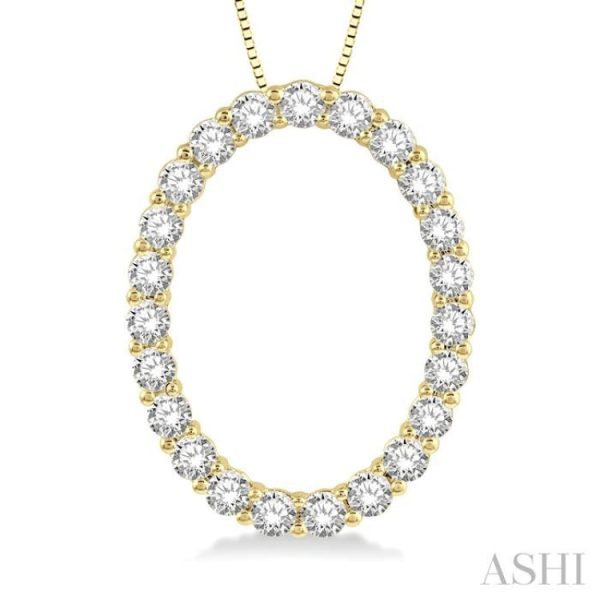 1 Ctw Oval Shape Window Round Cut Diamond Pendant With Chain in 14K Yellow Gold Online now