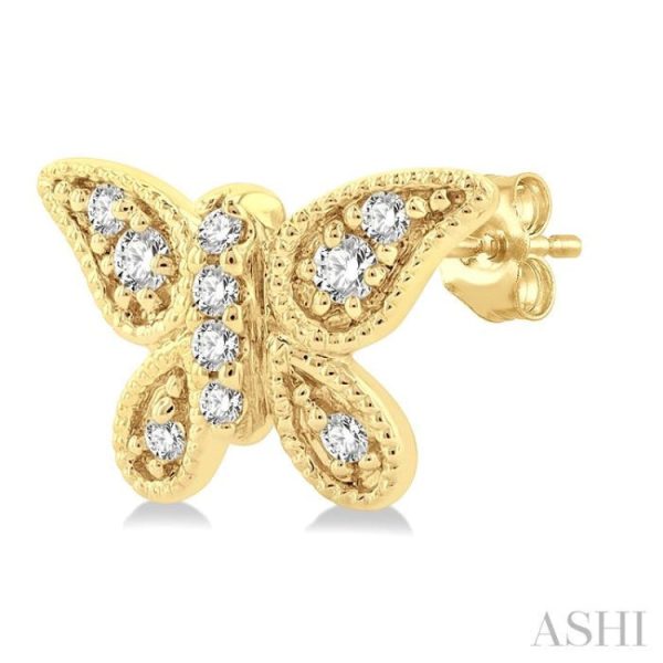 1 10 ctw Petite Milgrain Butterfly Round Cut Diamond Fashion Stud Earring in 10K Yellow Gold Online now